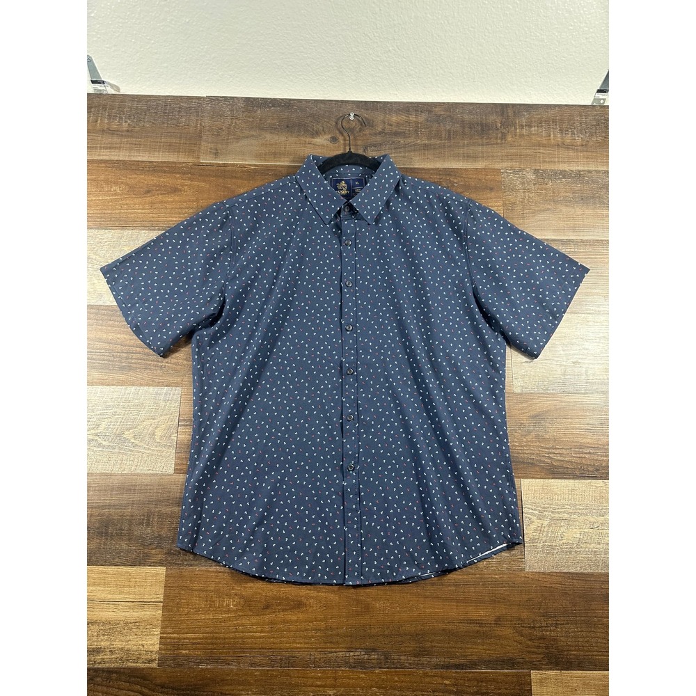 Rugby University Mens XL Navy Blue Anchor Print Short Sleeve Button Down Shirt